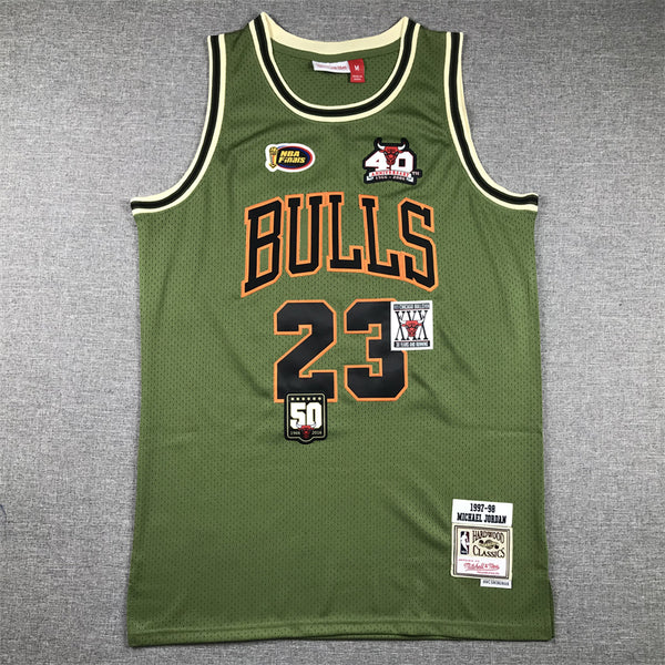 Men's Chicago Bulls Michael Jordan #23 Army Green 1997-98 Hardwood Classics Swingman Jersey