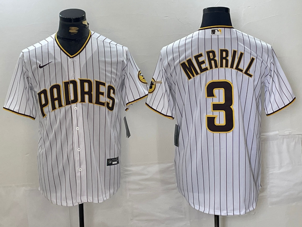 Men's San Diego Padres Jackson Merrill #3 White Home Replica Player Jersey