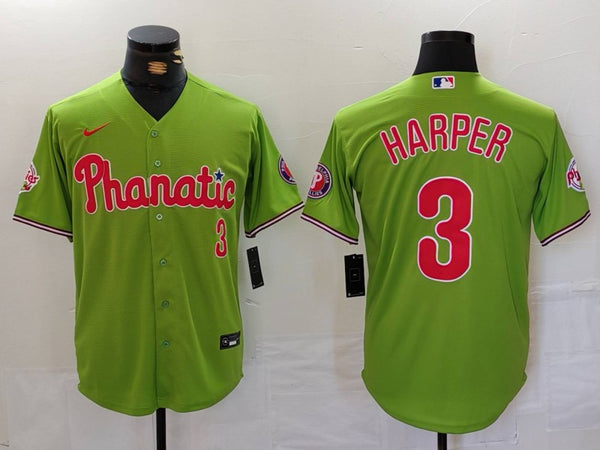 Men's Philadelphia Phillies Bryce Harper #3 Green Replica Player Name Jersey