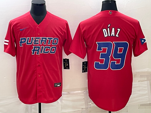 Men's 2023 World Baseball Classic #39 Edwin Diaz Puerto Rico Red Jersey