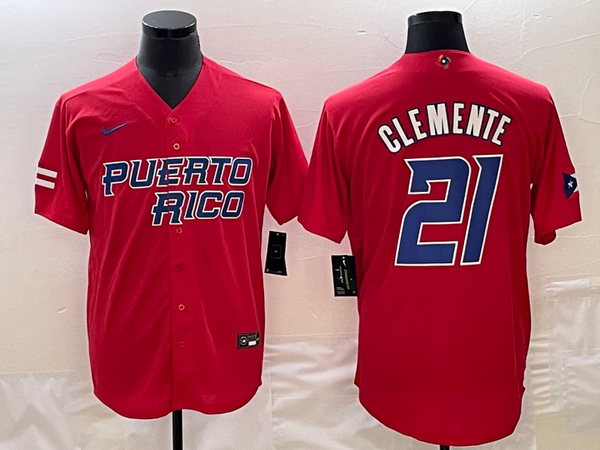 Men's 2023 World Baseball Classic #21 Roberto Clemente Puerto Rico Red Jersey