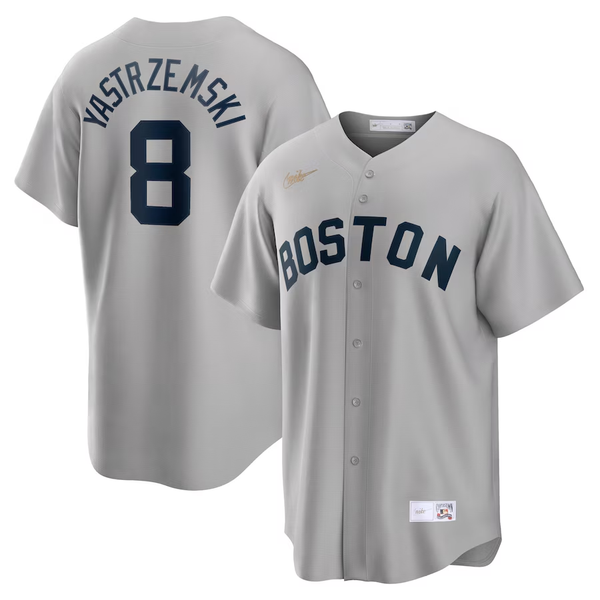 Men's Boston Red Sox Carl Yastrzemski #8 Gray Road Cooperstown Collection Player Jersey