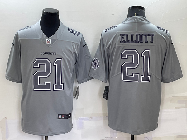 Men's Dallas Cowboys Ezekiel Elliott #21 Gray Atmosphere Fashion Game Jersey