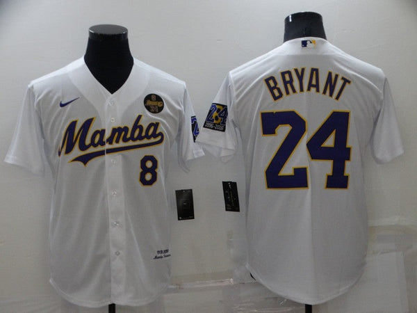 Men's Los Angeles Dodgers Kobe Bryant #8-24 White Mamba Baseball Jersey