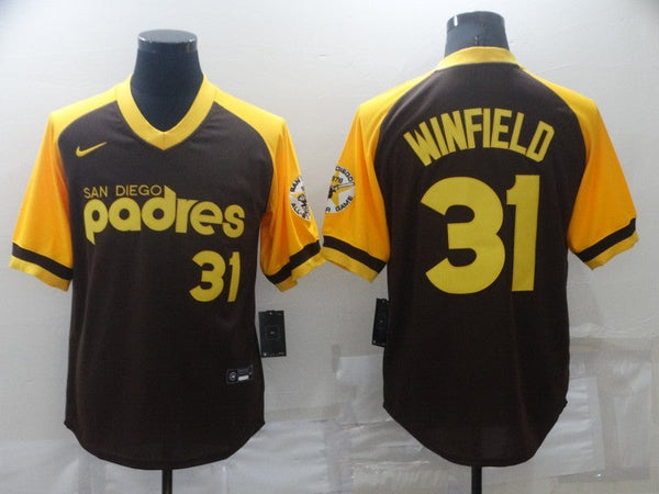 Men's San Diego Padres Dave Winfield #31 Brown Stitched Jersey