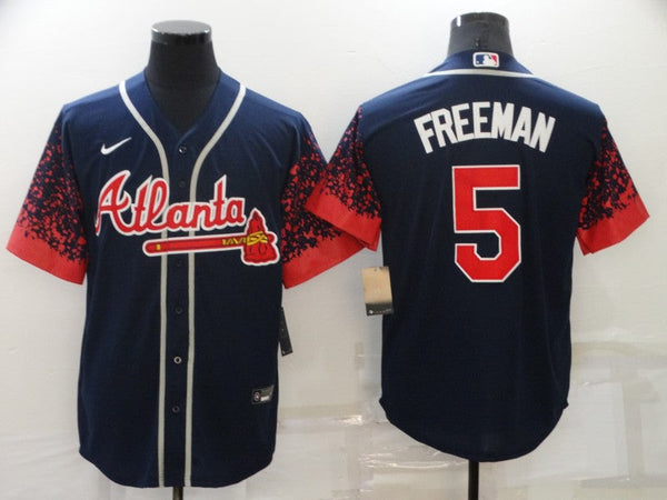 Men's Atlanta Braves Freedie Freeman #5 Navy Stitched Baseball Jersey