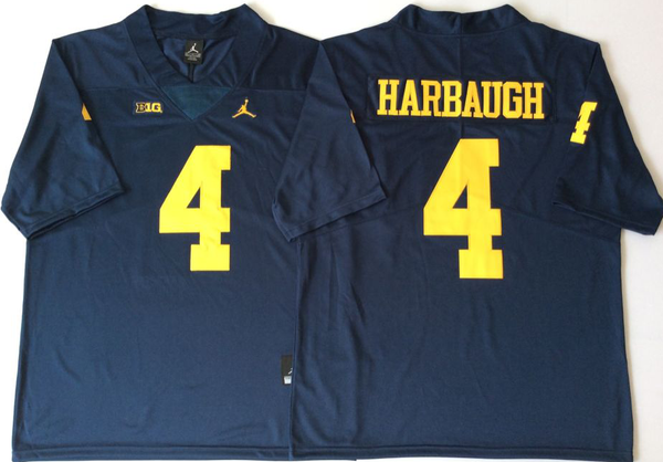 Men's Michigan Wolverines Jim Harbaugh #4 Navy Alumni Player Game Jersey