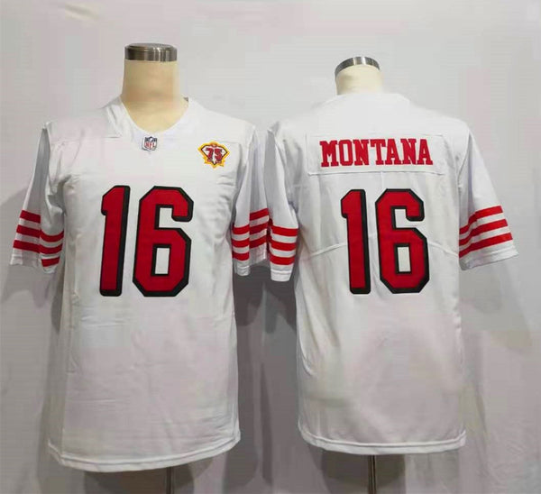 Men's San Francisco 49ers Joe Montana White 75th Anniversary Game Player Jersey