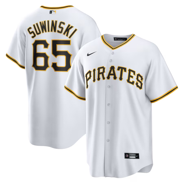 Men's Pittsburgh Pirates Jack Suwinski #65 White Home Replica Jersey