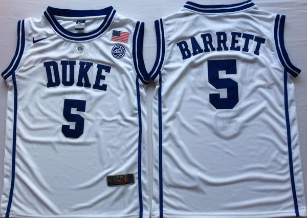 Men's Duke Blue Devils RJ Barrett #5 White Player Jersey