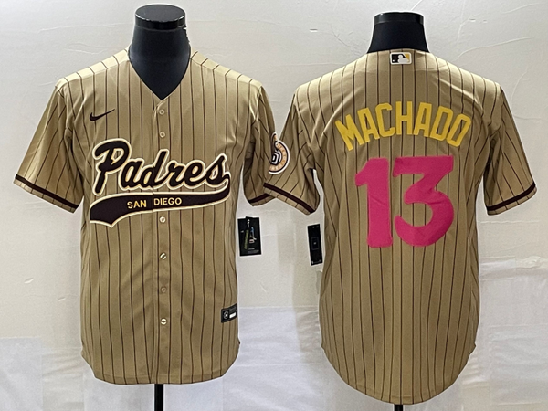 Men's San Diego Padres Manny Machado #13 Tan Replica Player Jersey Joint Edition