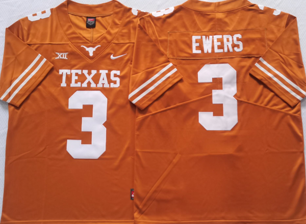 Men's Texas Longhorns Quinn Ewers #3 Orange Replica Team Jersey