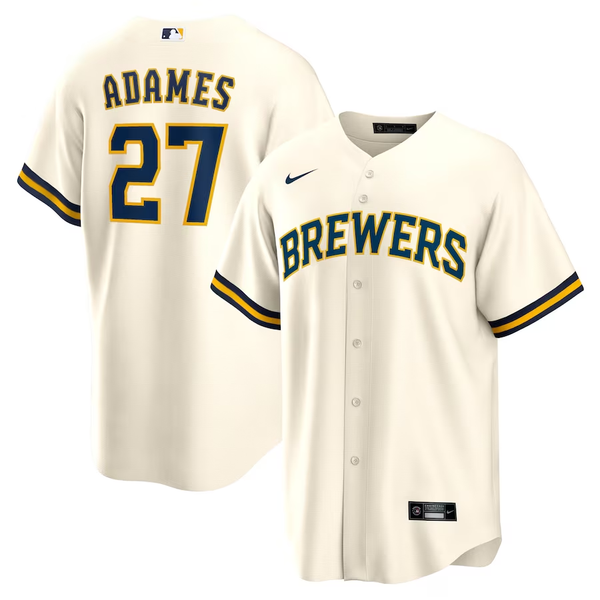 Men's Milwaukee Brewers Willy Adames #27 White Replica Player Jersey