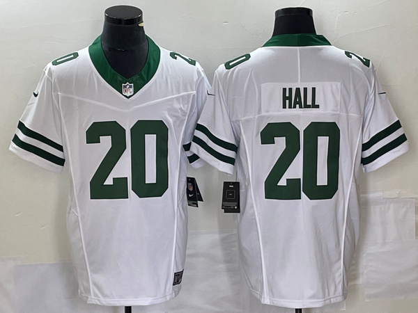 Men's New York Jets Breece Hall #20 White Legacy Vapor F.U.S.E. Limited Jersey