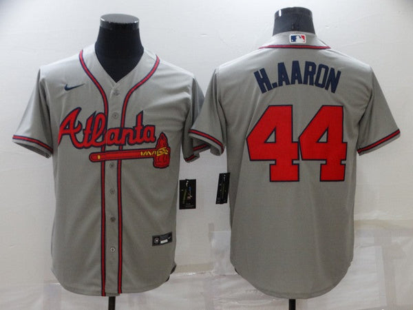 Men's Atlanta Braves Hank Aaron #44 Gray Replica Jersey