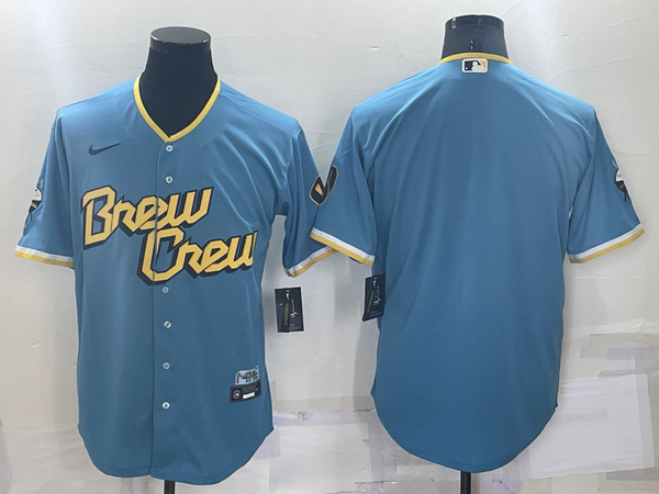 Men's Milwaukee Brewers Powder Blue 2022 City Connect Replica Blank Jersey