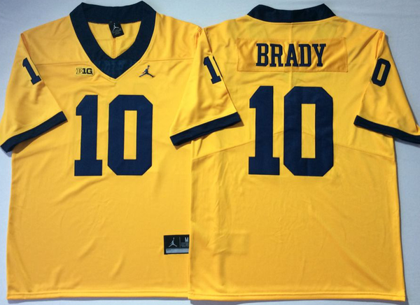 Men's Michigan Wolverines Tom Brady #10 Yellow Alumni Player Game Jersey