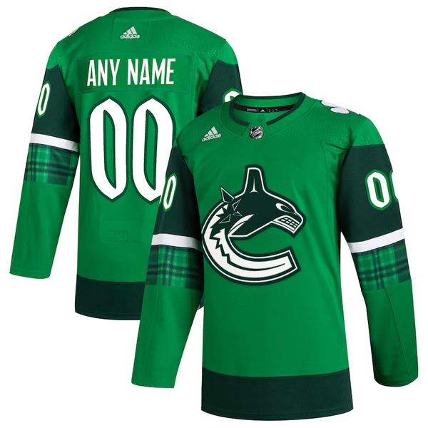 Men's Vancouver Canucks Kelly Green St. Patrick's Day Authentic Custom Jersey