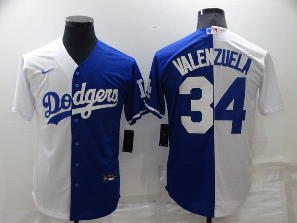 Men's Los Angeles Dodgers Fernando Valenzuela #34 White/Blue Replica Baseball Jersey