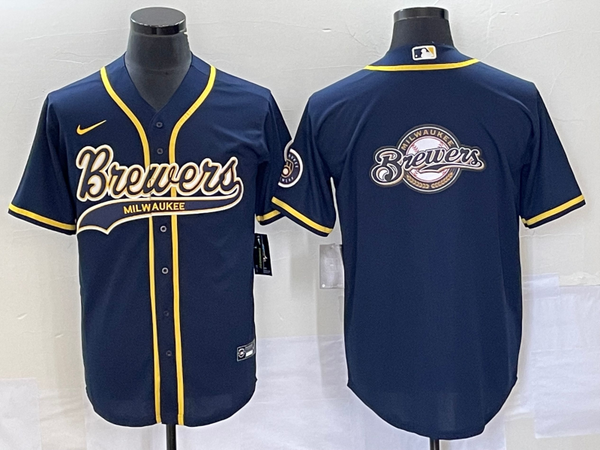 Men's Milwaukee Brewers Navy Replica Team Jersey Joint Edition