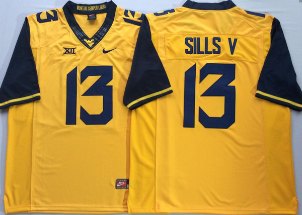 Men's West Virginia Mountaineers David Sills #13 Gold Player Game Jersey