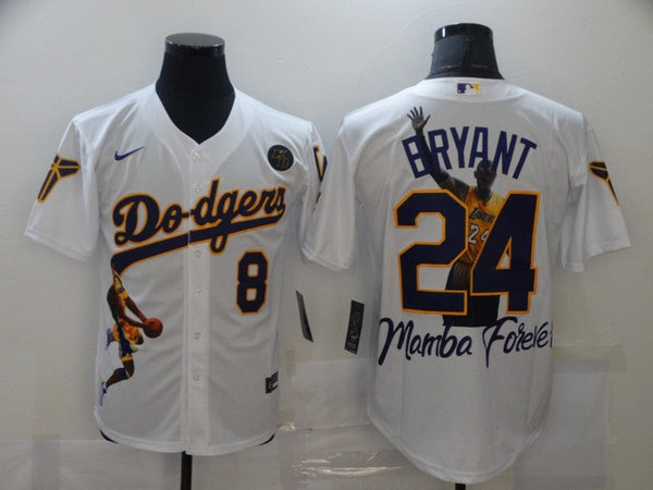 Men's Los Angeles Dodgers Kobe Bryant #8-24 White Replica Game Jersey