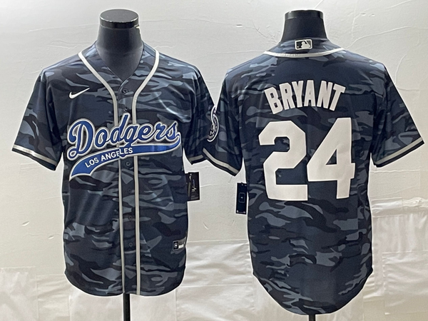 Men's Los Angeles Dodgers Kobe Bryant #24 Grey Camouflage Player Jersey Joint Edition