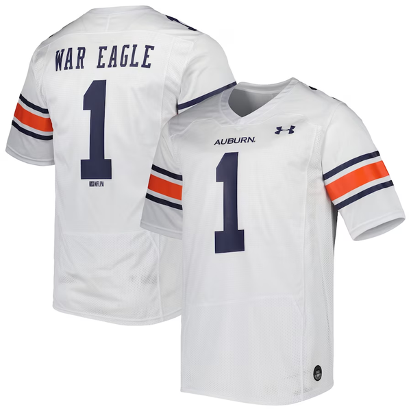 Men's Auburn Tigers War Eagle #1 White Team Player Game Jersey