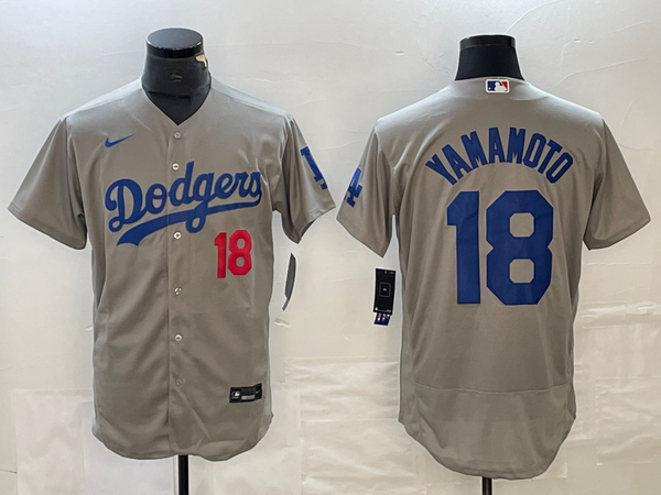 Men's Los Angeles Dodgers Yoshinobu Yamamoto #18 Gray Replica Game Jersey