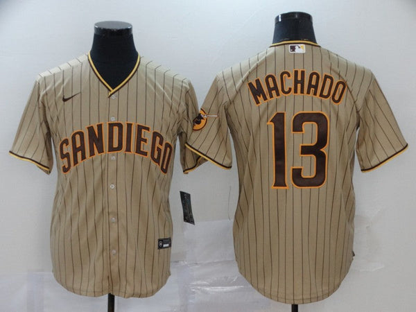 Men's San Diego Padres #13 Manny Machado Khaki Stitched Jersey