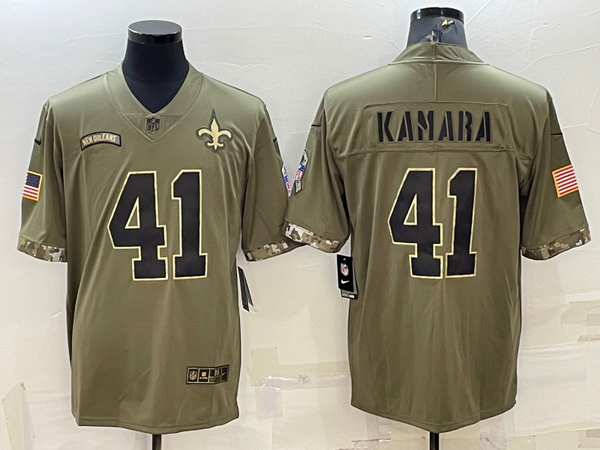 Men's New Orleans Saints Alvin Kamara #41 Olive 2022 Salute To Service Limited Jersey