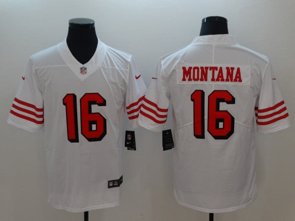 Men's San Francisco 49ers Joe Montana #16 White Game Player Jersey