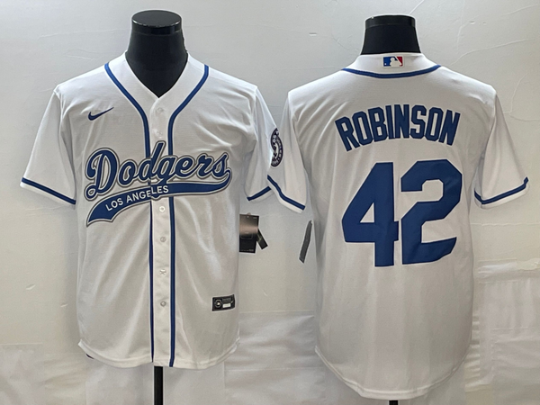 Men's Los Angeles Dodgers Jackie Robinson #42 White Player Jersey Joint Edition