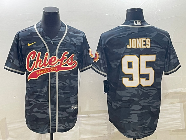 Men's Kansas City Chiefs Chris Jones #95 Grey Camouflage Game Jersey Joint Edition