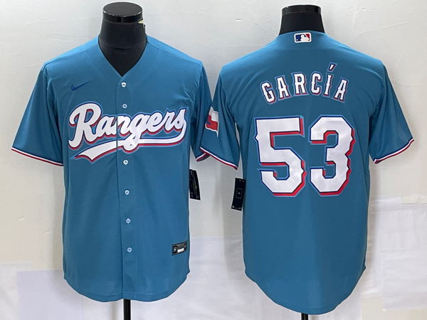 Men's Texas Rangers Adolis Garcia #53 Blue Replica Player Jersey