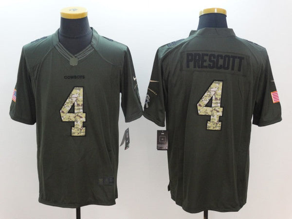 Men's Dallas Cowboys Dak Prescott #4 Army Green Game Jersey