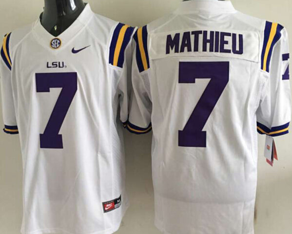 Men's LSU Tigers Tyrann Mathieu #7 White Player Game Jersey