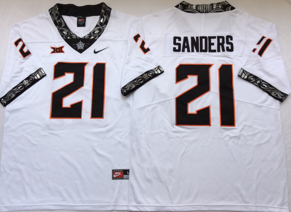 Men's Oklahoma State Cowboys Barry Sanders #21 White Player Jersey