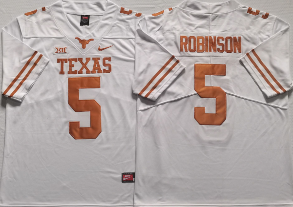 Men's Texas Longhorns Bijan Robinson #5 White Replica Team Jersey