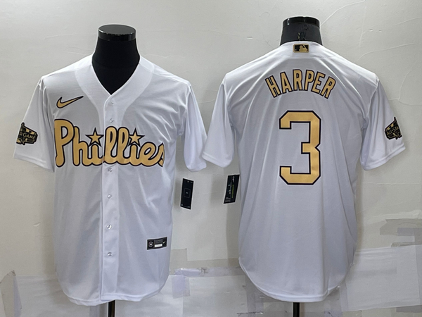 Men's Philadelphia Phillies Bryce Harper #3 White Replica Baseball Jersey