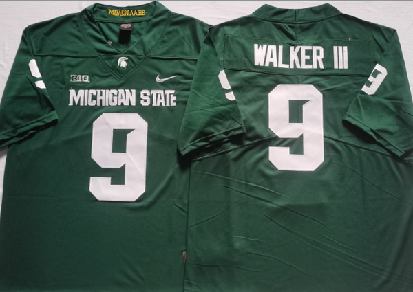 Men's Michigan State Spartans Kenneth Walker III #9 Green Player Game Jersey