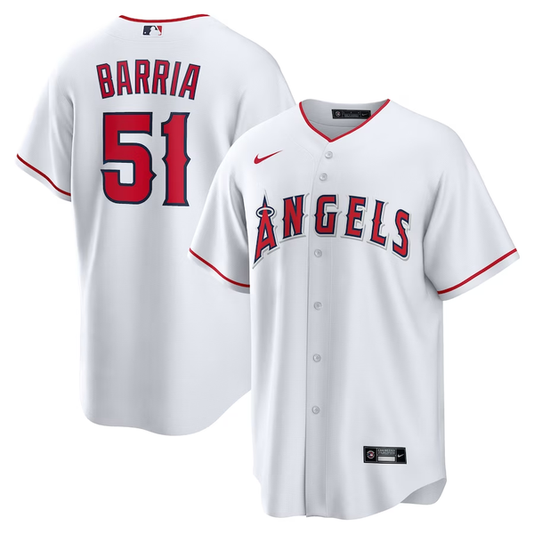 Men's Los Angeles Angels Jaime Barr¨ªa #51 White Home Replica Player Jersey