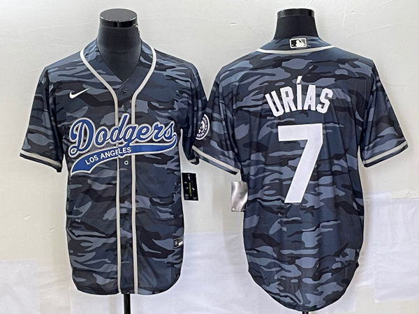 Men's Los Angeles Dodgers Julio Urias #7 Grey Camouflage Player Jersey Joint Edition