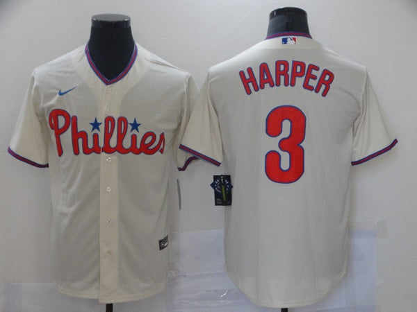 Men's Philadelphia Phillies Bryce Harper #3 Beige Replica Baseball Jersey