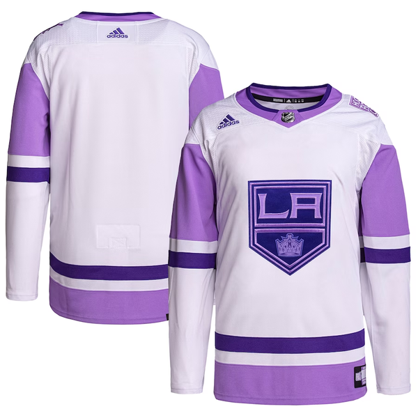 Men's Los Angeles Kings White/Purple Hockey Fights Cancer Primegreen Authentic Blank Practice Jersey