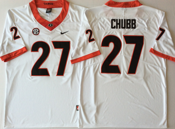 Men's Georgia Bulldogs Nick Chubb #27 White Player Game Jersey