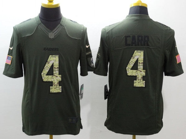 Men's Las Vegas Raiders Derek Carr #4 Army Green Game Jersey