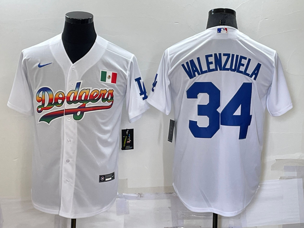 Men's Los Angeles Dodgers Fernando Valenzuela #34 White Stitched Jersey