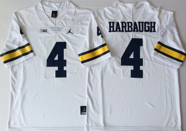 Men's Michigan Wolverines Jim Harbaugh #4 White Alumni Player Game Jersey