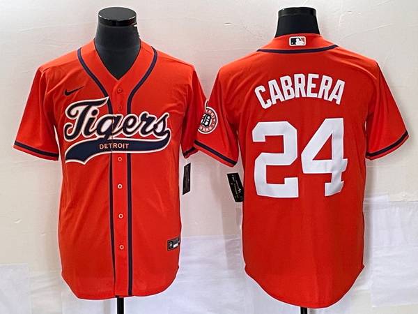 Men's Detroit Tigers Miguel Cabrera #24 Orange Replica Player Jersey Joint Edition